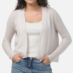 WHITE + WARREN MINI TRAPEZE CROPPED OPEN FRONT CASHMERE CARDIGAN Gray Cream M